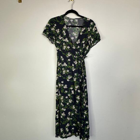Marine Layer Emlyn Floral Wrap Midi Dress In Navy Floral Print Size Medium - Picture 3 of 6